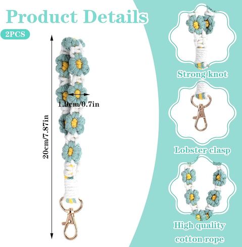 سلسلة مفاتيح مكرامية للنساء، حبل معصم بوهو مصنوع يدويًا مع حامل حلقة مفاتيح، سلسلة مفاتيح على شكل زهرة لطيفة للفتيات، سلسلة مفاتيح معصم قابلة للتعديل للمفاتيح وسلاسل المفاتيح للنساء اللطيفة in Kuwait