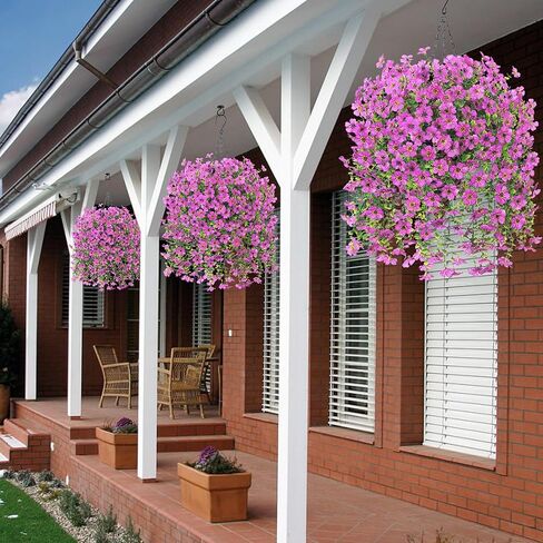 HyeFlora Artificial Hanging Flowers Basket for Outdoor, Fake Flowers Faux Plants Look Real for Yard Gardens Porch Patio Home (Purple) in Kuwait