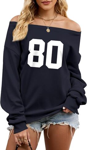 Graphic Sweatshirts for Teen Girl Oversized Off The Shoulder Sweatshirt Y2k Jersey Top Number 80 Streetwear Pullover in Saudi Arabia