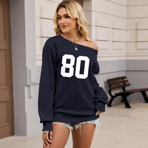 Graphic Sweatshirts for Teen Girl Oversized Off The Shoulder Sweatshirt Y2k Jersey Top Number 80 Streetwear Pullover in Saudi Arabia