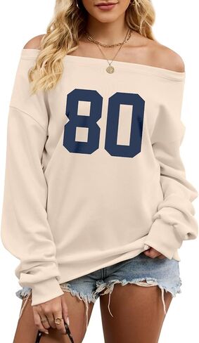 Graphic Sweatshirts for Teen Girl Oversized Off The Shoulder Sweatshirt Y2k Jersey Top Number 80 Streetwear Pullover in Saudi Arabia
