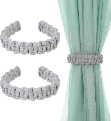 Farmhouse Curtain Tiebacks Boho, 2Pcs Grey Boho Curtain Ties Backs Lightweight & Handmade, Rustic Style Decorative Accessories for Home Office Bedroom Indoor & Outdoor, Grey in Kuwait