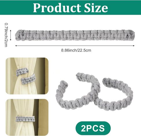 Farmhouse Curtain Tiebacks Boho, 2Pcs Grey Boho Curtain Ties Backs Lightweight & Handmade, Rustic Style Decorative Accessories for Home Office Bedroom Indoor & Outdoor, Grey in Kuwait