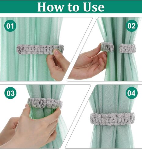 Farmhouse Curtain Tiebacks Boho, 2Pcs Grey Boho Curtain Ties Backs Lightweight & Handmade, Rustic Style Decorative Accessories for Home Office Bedroom Indoor & Outdoor, Grey in Kuwait