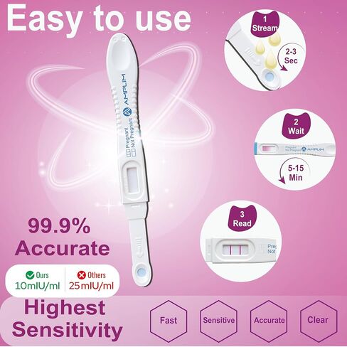 اختبار الحمل Amplim للكشف المبكر عن HCG - نتائج أسرع بـ 6 أيام في المنزل | دقة تزيد عن 99%، وحساسية 10 MIU، واختبار منتصف الطريق سريع خلال ثانيتين | عبوة كبيرة مكونة من 10 قطع لتأكيد موثوق للحمل in Kuwait