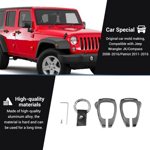حافظة غطاء مفتاح JeCar من سبائك الألومنيوم ملحقات حماية لمفتاح السيارة متوافقة مع Jeep Wrangler JK JKU 2007-2018/Compass 2008-2016/Patriot 2011-2016، رمادي معدني in Kuwait