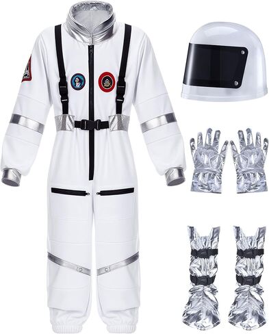 Cuffbow 4 Pcs Astronaut Costume Kids for Halloween, Space Helmet Jumpsuit Gloves Shoe Covers Set for Child Teen Boys in Saudi Arabia