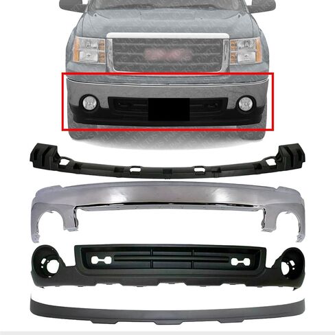 Front Bumper Chrome Steel + Lower Valance Air Deflector + Extension Textured + Cover Bracket Direct Replacement Compatible With GMC Sierra 1500 2007-2013 GM1015100 GM1092211 GM1002833 in Saudi Arabia