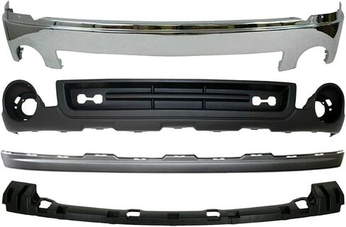 Front Bumper Chrome Steel + Lower Valance Air Deflector + Extension Textured + Cover Bracket Direct Replacement Compatible With GMC Sierra 1500 2007-2013 GM1015100 GM1092211 GM1002833 in Saudi Arabia
