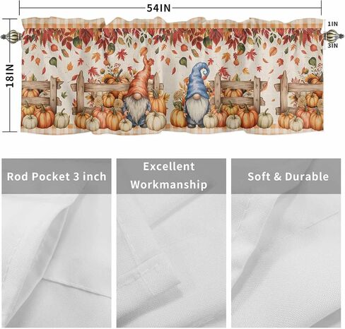 Fall Thanksgiving Curtain Valances Pumpkin Gnomes Valance for Kitchen Windows Retro Farmhouse Maple Leaves Rod Pocket Valance Curtains for Living Room Bedroom Small Windows Home Decor 42x12in in Saudi Arabia