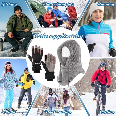 Winter Fleece Balaclava Ski Mask with Gloves Thermal Windproof Beanie Hat Balaclava Fleece Face Mask Touchscreen in Kuwait