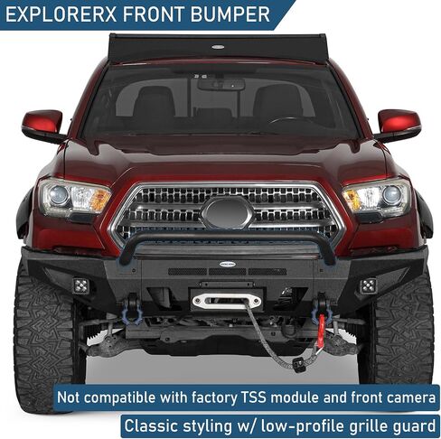 Hooke Road Tacoma Front Bumper Guard Bull Bar لـ 2016-2023 Toyota Tacoma 3rd Gen، مصد فولاذي لزحف الصخور مع لوحة ونش، وحوامل على شكل حرف D و2 مصابيح سبوت LED in Saudi Arabia