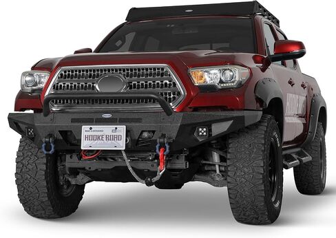 Hooke Road Tacoma Front Bumper Guard Bull Bar لـ 2016-2023 Toyota Tacoma 3rd Gen، مصد فولاذي لزحف الصخور مع لوحة ونش، وحوامل على شكل حرف D و2 مصابيح سبوت LED in Saudi Arabia