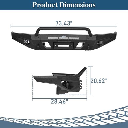 Hooke Road Tacoma Front Bumper Guard Bull Bar لـ 2016-2023 Toyota Tacoma 3rd Gen، مصد فولاذي لزحف الصخور مع لوحة ونش، وحوامل على شكل حرف D و2 مصابيح سبوت LED in Saudi Arabia