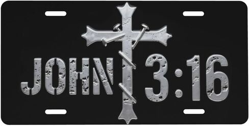 John 3:16 لوحة ترخيص أمامية متقاطعة للنساء، لوحات تزيين السيارة من معدن الألومنيوم، غطاء لوحة ترخيص مبتكر لطيف للرجال، 6 × 12 بوصة (4 فتحات) in Kuwait