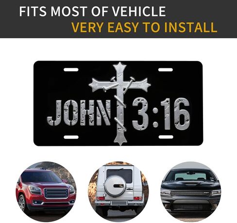 John 3:16 لوحة ترخيص أمامية متقاطعة للنساء، لوحات تزيين السيارة من معدن الألومنيوم، غطاء لوحة ترخيص مبتكر لطيف للرجال، 6 × 12 بوصة (4 فتحات) in Kuwait