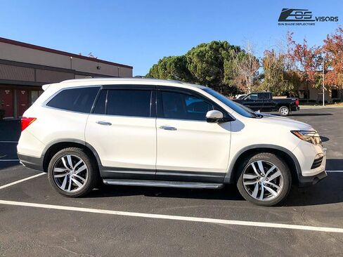 Replacement for 2016-2022 Honda Pilot | EOS Visors JDM Mugen Tape-On Style Smoke Tinted Side Vents Window Deflectors Rain Guard DWV-V78 in Saudi Arabia