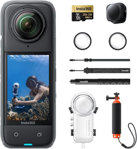 حزمة الغوص غير المرئية Insta360 X4 - كاميرا أكشن مقاومة للماء 360 درجة بدقة 8K، فيديو بزاوية واسعة 4K، عصا سيلفي غير مرئية، واقيات عدسة قابلة للإزالة، عمر بطارية 135 دقيقة، تحرير الذكاء الاصطناعي، التثبيت in Saudi Arabia
