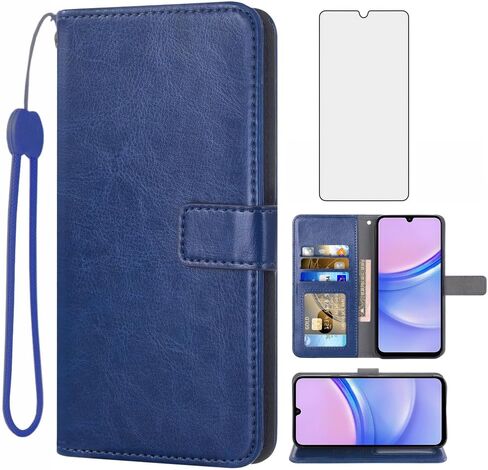 Asuwish Compatible with Samsung Galaxy A15 5G Wallet Case Tempered Glass Screen Protector and Leather Flip Cover Card Holder Stand Cell Accessories Phone Cases for A 15 4G 15A Women Men Black in Saudi Arabia
