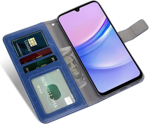 Asuwish Compatible with Samsung Galaxy A15 5G Wallet Case Tempered Glass Screen Protector and Leather Flip Cover Card Holder Stand Cell Accessories Phone Cases for A 15 4G 15A Women Men Black in Saudi Arabia
