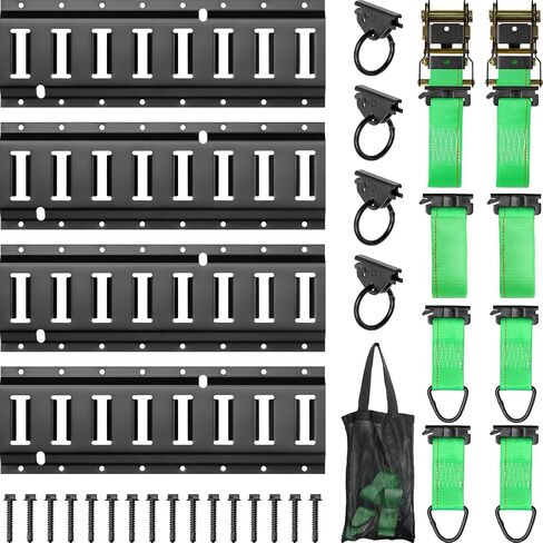 E Track Tie-Down Rail Kit, Trailer Tie Downs, 31 Pcs Set Etrack kit, 4 Rails, 4 Rope Tie Offs, 4 O Ring Anchors, 2 10ft Straps, Securing Accessories for Garages, Vans, Trailers, Cargo, and Motorcycle in Saudi Arabia