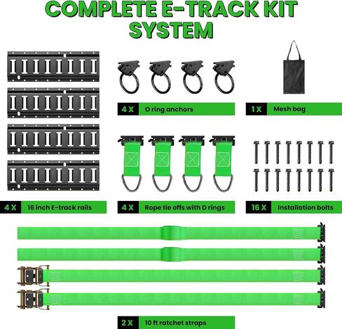 E Track Tie-Down Rail Kit, Trailer Tie Downs, 31 Pcs Set Etrack kit, 4 Rails, 4 Rope Tie Offs, 4 O Ring Anchors, 2 10ft Straps, Securing Accessories for Garages, Vans, Trailers, Cargo, and Motorcycle in Saudi Arabia