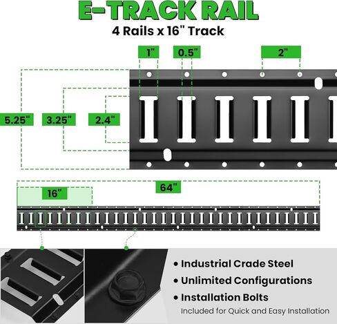 E Track Tie-Down Rail Kit, Trailer Tie Downs, 31 Pcs Set Etrack kit, 4 Rails, 4 Rope Tie Offs, 4 O Ring Anchors, 2 10ft Straps, Securing Accessories for Garages, Vans, Trailers, Cargo, and Motorcycle in Saudi Arabia