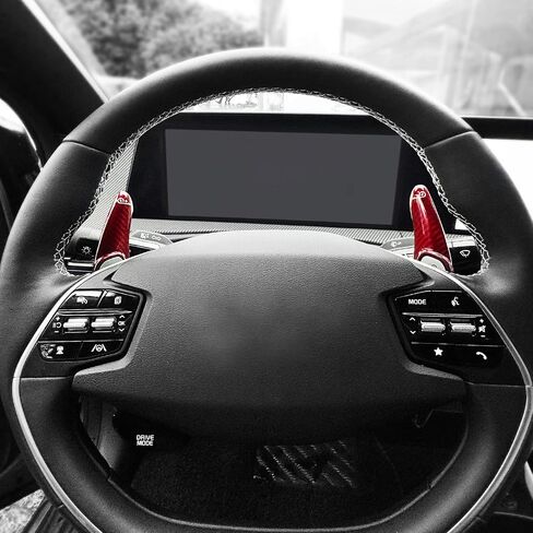 ملحقات مجداف ناقل الحركة من ألياف الكربون الحقيقية من YOUTOOCAR متوافقة مع ملحقات عجلة القيادة Kia EV6 Kia NIRO EV (أحمر) in Saudi Arabia