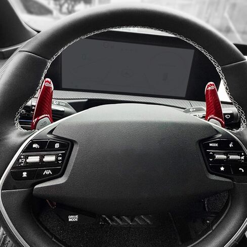 ملحقات مجداف ناقل الحركة من ألياف الكربون الحقيقية من YOUTOOCAR متوافقة مع ملحقات عجلة القيادة Kia EV6 Kia NIRO EV (أحمر) in Saudi Arabia