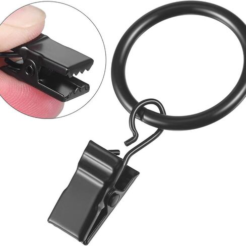 20 Pack Curtain Clip Rings - 1.26 Inch Inner Diameter for Curtain Rod, Drapery Hooks, Pinch Pleat & Grommet Panels, Black in Saudi Arabia