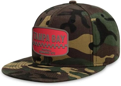 Flatbill Snapback Football Cap for Men and Women, Classic Cotton Sports Hat - Tampa Bay - Wood Camo in Saudi Arabia