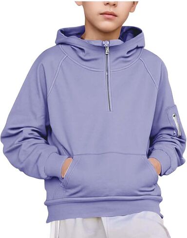 DASAYO Boys Zip Up Hoodie Long Sleeve Hooded Sweatshirt Plain Half Zip Pullover For Teens Fall Kids Clothes in Kuwait