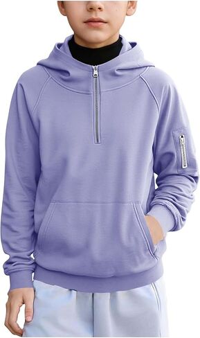 DASAYO Boys Zip Up Hoodie Long Sleeve Hooded Sweatshirt Plain Half Zip Pullover For Teens Fall Kids Clothes in Kuwait