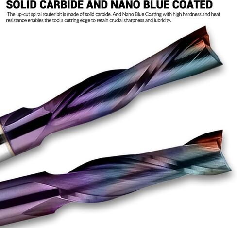 لقمة توجيه ضغط لولبية عرقوب 1/4 بوصة مع طلاء DLC - مطحنة نهاية CNC من الكربيد الصلب لنحت الخشب والنقش والحز - قطر القطع 1/4 بوصة، طول القطع 1 بوصة in Kuwait