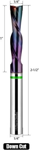 لقمة توجيه ضغط لولبية عرقوب 1/4 بوصة مع طلاء DLC - مطحنة نهاية CNC من الكربيد الصلب لنحت الخشب والنقش والحز - قطر القطع 1/4 بوصة، طول القطع 1 بوصة in Kuwait