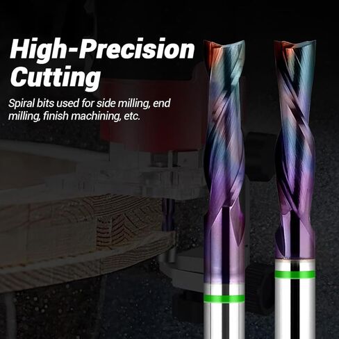 لقمة توجيه ضغط لولبية عرقوب 1/4 بوصة مع طلاء DLC - مطحنة نهاية CNC من الكربيد الصلب لنحت الخشب والنقش والحز - قطر القطع 1/4 بوصة، طول القطع 1 بوصة in Kuwait