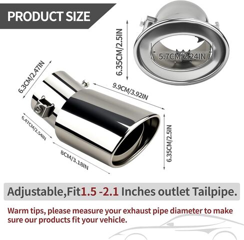 Universal Chrome Exhaust Tips, 2.5 Inch to 3.3 Inch Stainless Steel Car Exhaust Tip, Adjustable Car Muffler Tip Decorative Car Exhaust Tips Car Straight Pipe Exhaust Kit(Silver) in Kuwait