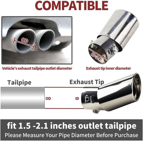 Universal Chrome Exhaust Tips, 2.5 Inch to 3.3 Inch Stainless Steel Car Exhaust Tip, Adjustable Car Muffler Tip Decorative Car Exhaust Tips Car Straight Pipe Exhaust Kit(Silver) in Kuwait
