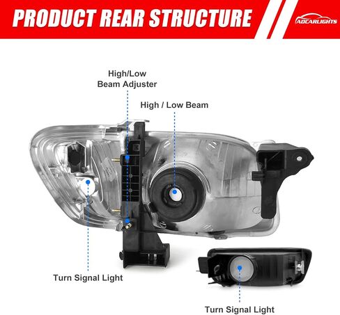for 2001 2002 2003 2004 Toyota Tacoma Headlight Assembly 01 02 03 04 Toyota Tacoma Headlamp with Corner Signal 6Pcs Blk Lamps and Bumper Light Clear lens Chrome housing in Saudi Arabia