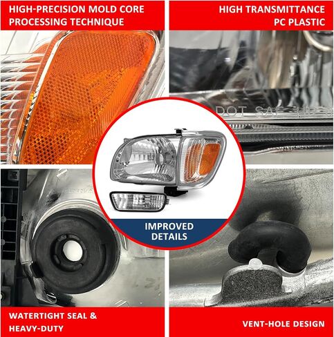for 2001 2002 2003 2004 Toyota Tacoma Headlight Assembly 01 02 03 04 Toyota Tacoma Headlamp with Corner Signal 6Pcs Blk Lamps and Bumper Light Clear lens Chrome housing in Saudi Arabia