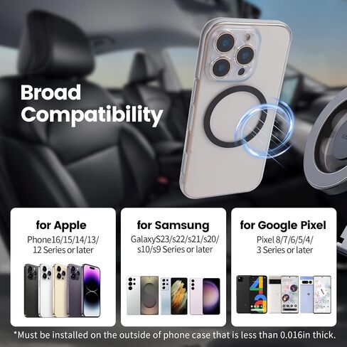 4 Black Compatible with MagSafe Ring Sticker,Upgrade Case to MagSafe,Universal Magnetic Wireless Charger Metal Ring Conversion Kit for iPhone16/15/14/13/12,GalaxyS23/22/21,Google Pixel8/7/6/5Series in Saudi Arabia