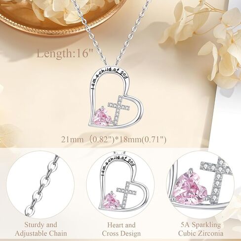 Heart Cross Necklace for Girls, Initial Heart Necklace Baptism First Communion Gift for Daughter Goddaughter in Saudi Arabia