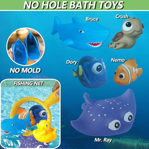 No Hole Bath Toys for Babies 0-6-12 Months+, Wind-up Swimming Ducks & Boat Bath Toys for Kids Ages 1-3, Baby Pool Toys Fishing Net Water Toys Watering Can, Toddler Bath Toys for 1+ Year Old Boy Girl in Saudi Arabia