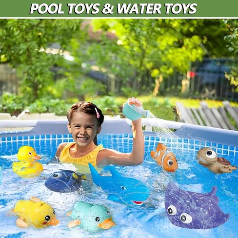 No Hole Bath Toys for Babies 0-6-12 Months+, Wind-up Swimming Ducks & Boat Bath Toys for Kids Ages 1-3, Baby Pool Toys Fishing Net Water Toys Watering Can, Toddler Bath Toys for 1+ Year Old Boy Girl in Saudi Arabia
