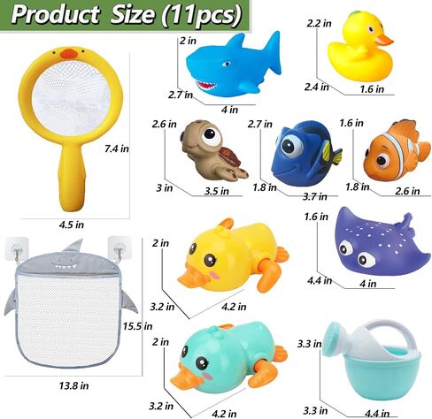 No Hole Bath Toys for Babies 0-6-12 Months+, Wind-up Swimming Ducks & Boat Bath Toys for Kids Ages 1-3, Baby Pool Toys Fishing Net Water Toys Watering Can, Toddler Bath Toys for 1+ Year Old Boy Girl in Saudi Arabia