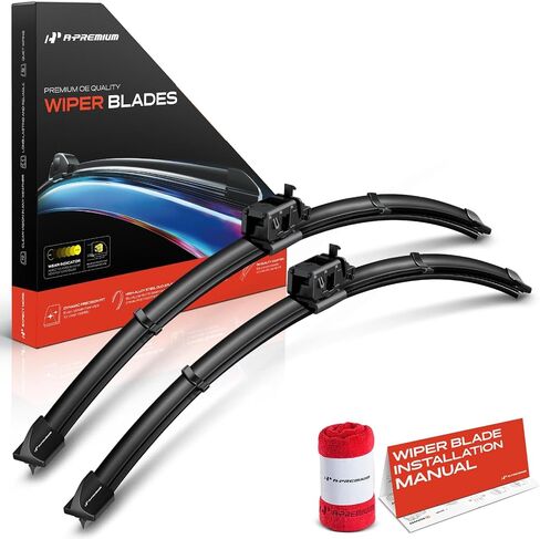 A-Premium Pack of 2 Windshield Wiper Blades with Wear Indicator & Towel - Compatible with Mercedes-Benz C250, C300, C350, C350e, C400, C450 AMG, C63 AMG, GLC300-22" and 22", MB Connector in Saudi Arabia