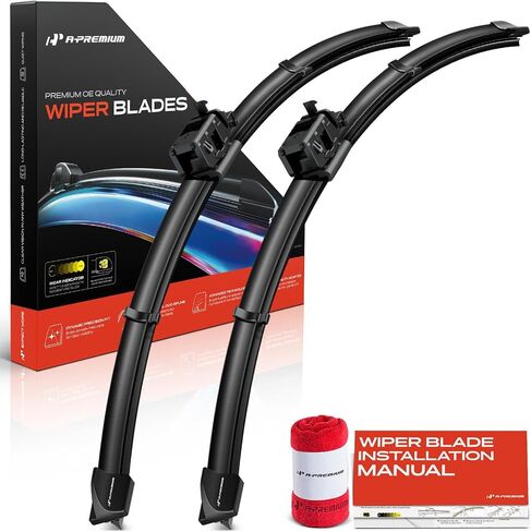 A-Premium Pack of 2 Windshield Wiper Blades with Wear Indicator & Towel - Compatible with Mercedes-Benz C250, C300, C350, C350e, C400, C450 AMG, C63 AMG, GLC300-22" and 22", MB Connector in Saudi Arabia