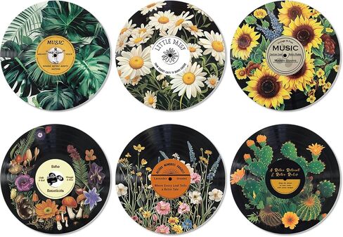 Chunful 6 Pake 12 Inch vintage records wall decor Aesthetic Retro Record Wall Decor for Dorm Bedroom Living Room Art Display Rock and Roll Music Hippie Party Records Decorations(Botanical) in Saudi Arabia