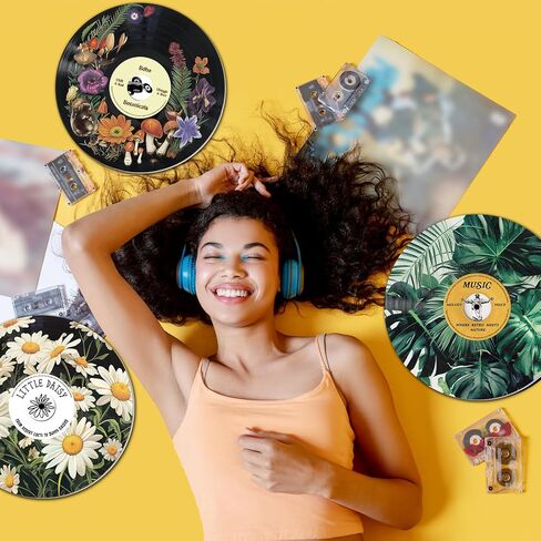 Chunful 6 Pake 12 Inch vintage records wall decor Aesthetic Retro Record Wall Decor for Dorm Bedroom Living Room Art Display Rock and Roll Music Hippie Party Records Decorations(Botanical) in Saudi Arabia