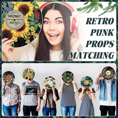 Chunful 6 Pake 12 Inch vintage records wall decor Aesthetic Retro Record Wall Decor for Dorm Bedroom Living Room Art Display Rock and Roll Music Hippie Party Records Decorations(Botanical) in Saudi Arabia